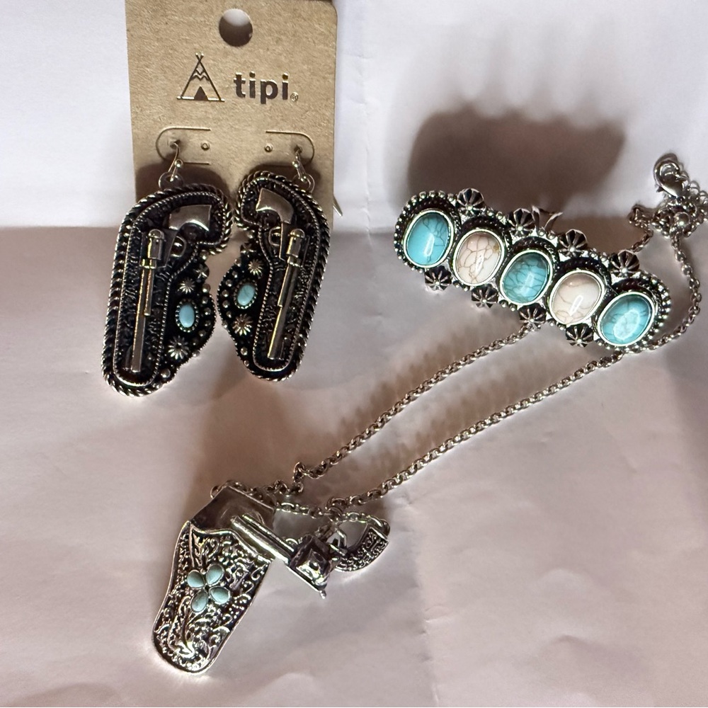 tipi three piece Turquoise and Silver Western jewelry bundle